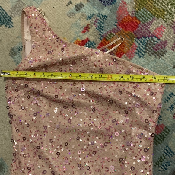 Pink with Rosé beading and sequins one shoulder midi dress - Picture 9 of 14